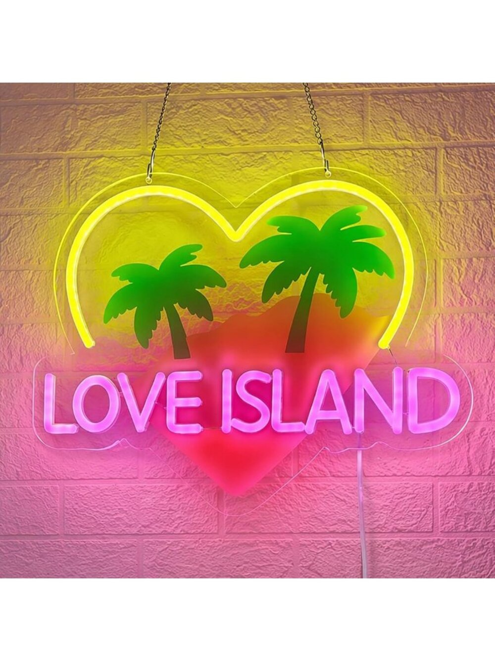 Vibrant Neon Beach Sign - Pink & Yellow Tropical LED Light for Home Decor